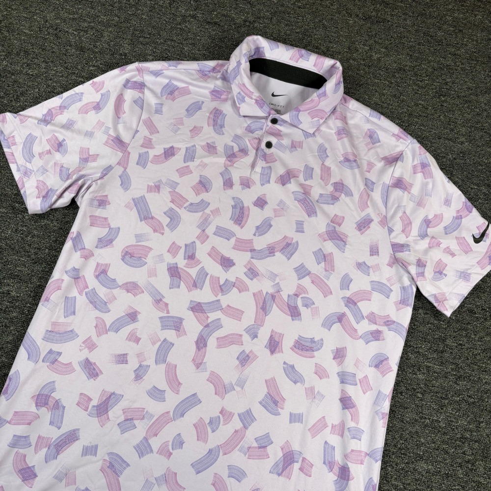 Nike Tour Polo Men Medium Tall Purple Abstract Brushstroke Print Dri-FIT Shirt
